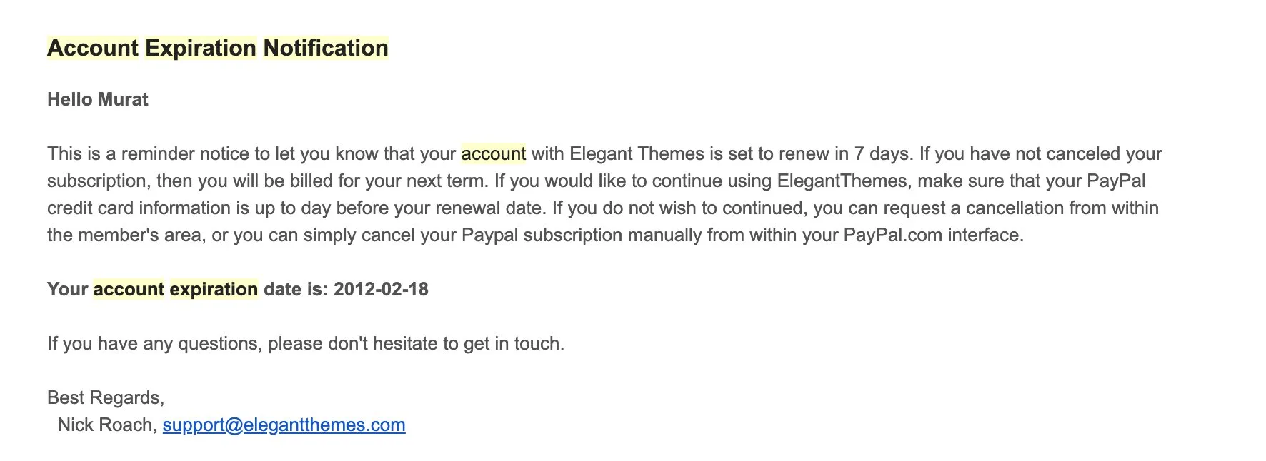 Conferma account Elegant Themes dal 2012